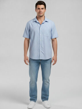 Island Republic Men's Light Blue Plaid Short Sleeve Shirt Size Large